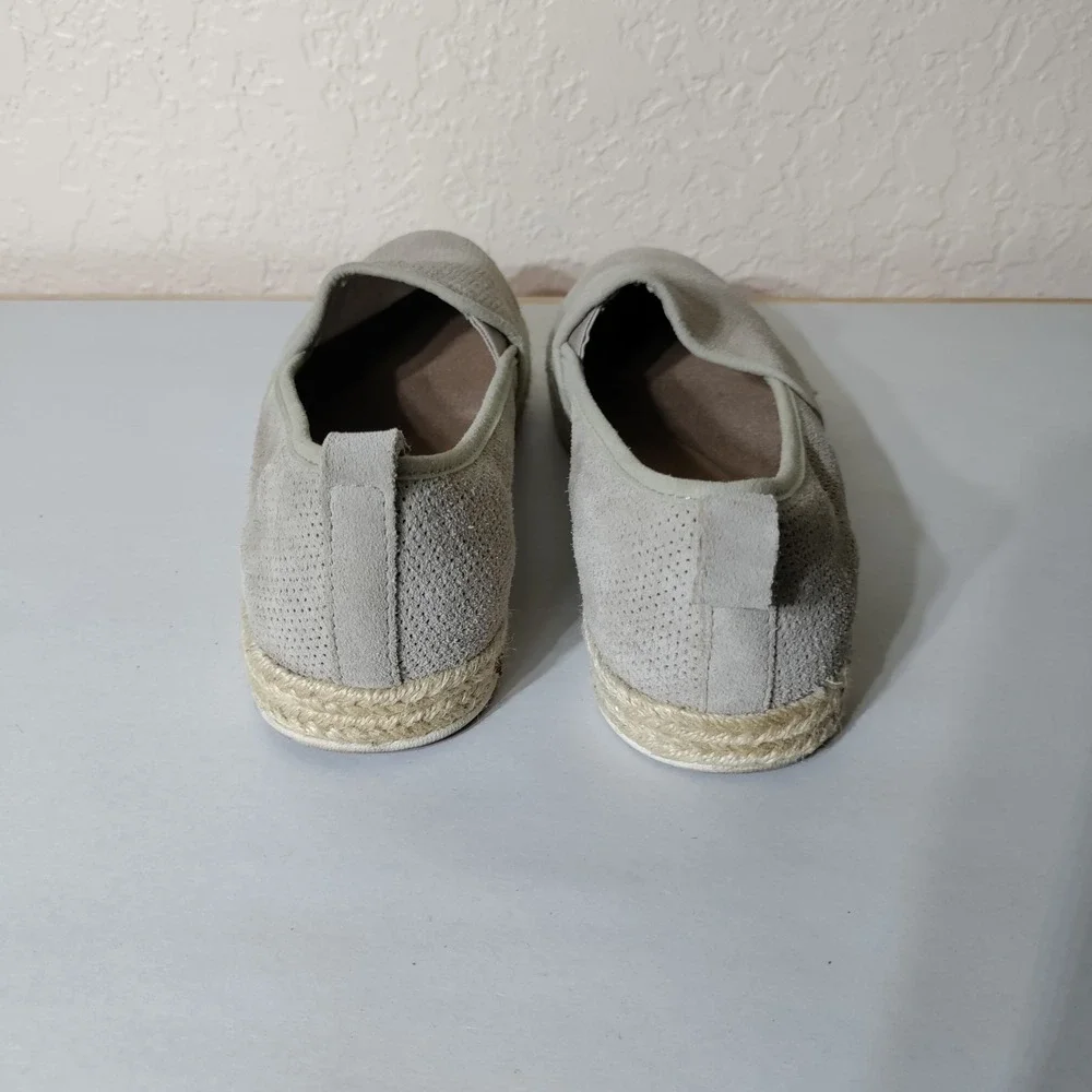 Clarks Cloudsteppers Grey Perforated Suede Espadrille Slip On Loafers Womens 9.5